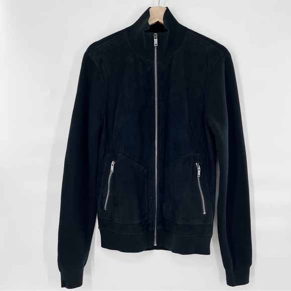 REISS black bomber jacket with suede panel - Picture 1 of 6